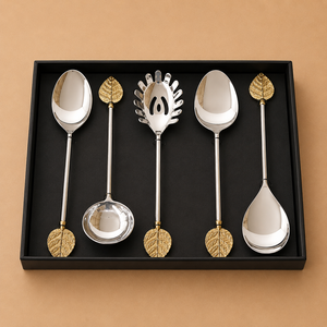 Exclusive Stainless Steel Dining <b>Server</b> Set with Elegant Leaf Handle Design for Premium Hospitality Presentation - Product Image 6