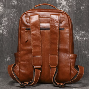 Leather <b>Backpack</b> 40cm x 28cm x 12cm Men Women Daily Use Travel Bag Multi Pocket Design <b>Brown</b> Color adjustable strap <b>backpack</b> - Product Image 4