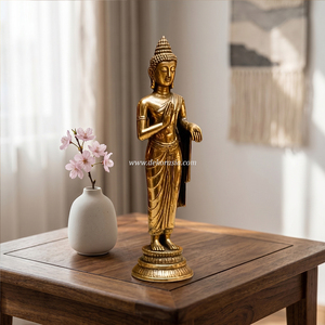 Statue de Bouddha debout en laiton, faite à la main, vintage, élégante, décoration de table pour la maison et l'affichage de luxe - Product Image 3
