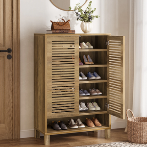 Meuble à chaussures pliant classique en bois, multi-niveaux, multifonctionnel, anti-poussière, pour entrée et salon, type autoportant - Product Image 1