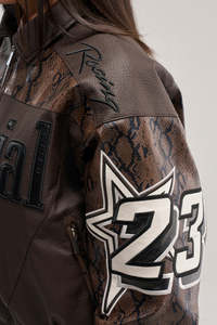 <b>Plus</b> <b>Size</b> Women's <b>Faux</b> <b>Leather</b> Bomber <b>Jacket</b> Solid Logo Front Zipper Closure Windproof Street Style Winter Wear Full Sleeve - Product Image 5