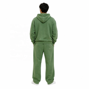 <b>Zip</b> Front Hoodies <b>Hooded</b> Tracksuit Jogger Set Cotton Fleece Sweatshirt Relaxed Fit Solid Color Pullover Streetwear Wholesale OEM - Product Image 3