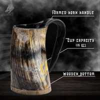 Chope à bière artisanale en corne de buffle avec runes nordiques et motif de dragon, récipient à boire traditionnel pour adultes, cadeau