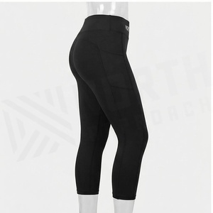 Leggings de yoga taille haute mi-mollet pour femme North Approach, noir uni, respirant, sans couture, vêtements de sport - Product Image 3