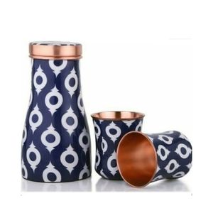 Juego de Botella de Agua de Cobre Puro con 2 Vasos, Jarra de Cobre Puro Impresa, Juego de Jarra y Garrafa, Artesanía India - Product Image 1