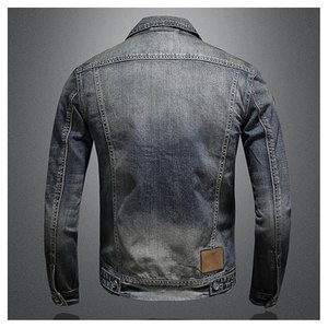 เสื้อแจ็คเก็ตยีนส์ทรงสลิมฟิตสไตล์คลาสสิกสำหรับผู้ชาย แจ็คเก็ตยีนส์แบบวินเทจขาดๆ แต่งซิป สไตล์ลำลอง เหมาะสำหรับขี่มอเตอร์ไซค์  ทันสมัย - Product Image 4