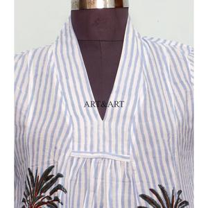 เดรสยาวทรงหลวมพิมพ์ลายต้นปาล์ม ผ้าฝ้ายน้ำหนักเบา เป็นมิตรกับสิ่งแวดล้อม ระบายอากาศได้ดี ซักได้ มีกระเป๋า คอวี แขนสามส่วน ดีไซน์หรูหราสำหรับผู้หญิง - Product Image 3