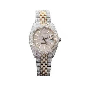 Montre de luxe en acier inoxydable unisexe avec mouvement mécanique ETA, cadran blanc, résistance à l'eau 10 bars, sertie de moissanite VVS, idéale comme cadeau - Product Image 1