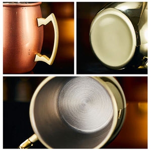 Mug en acier inoxydable finition lisse, verre à cocktail, mug à bière en métal avec poignée dorée, articles de bar - Product Image 2