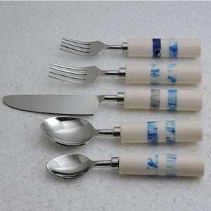 Modern <b>Flatware</b> <b>Set</b> With Ivory Resin Handles 5 Piece Cutlery Dishwasher Safe High Mirror Polish - Product Image 4
