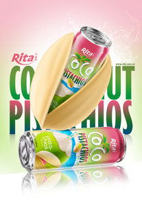 เครื่องดื่มน้ำมะพร้าวรสพิสตาชิโอ ตรา Rita ขนาด 320 มล. บรรจุกระป๋อง รับผลิตแบบ OEM ODM เครื่องดื่มจากพืช สดชื่น น้ำมะพร้าวขายส่ง - Product Image 3