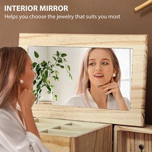 Portagioie in Legno Marrone a 4 Livelli con Specchio e 2 Cassetti, Organizzatore per Anelli, Orecchini e Collane da Donna - Product Image 5