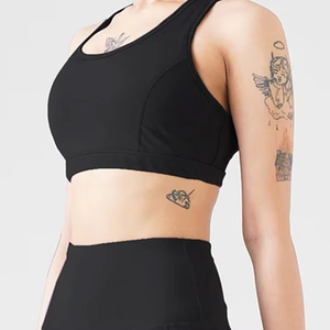 Soutien-gorge de sport noir pour femme, col montant, maintien optimal, haut de fitness, couleur unie, style sportif - Product Image 4