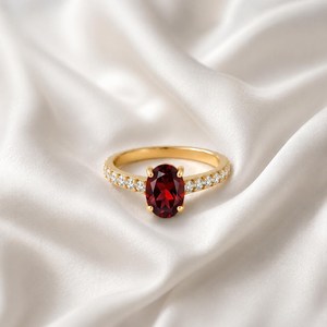 Elegant Red <b>Garnet</b> Gemstone <b>Ring</b> Oval Cut Promise <b>Ring</b> Handmade 925 Sterling <b>Silver</b> 18K Gold Filled Bridal Jewelry Gift for Her - Product Image 5
