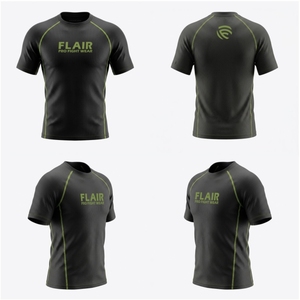 Flair Men's Long Sleeve <b>Compression</b> <b>Shirt</b> <b>Black</b> And green O-Neck Knitted Polyester Quick Dry Sporty Fit - Product Image 6