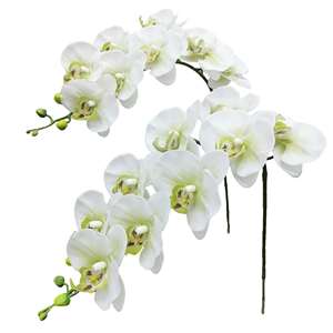 THAF-006 Tiges d'orchidées artificielles au toucher réel, fleurs de Phalaenopsis artificielles, pétales en latex, 38 pouces, vert et blanc - Product Image 1