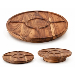 Plato giratorio Lazy Susan reversible de madera de acacia de doble altura al por mayor - Product Image 1