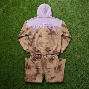 Ensemble survêtement homme marron : sweat à capuche zippé et pantalon large avec empiècements contrastants – Style streetwear deux pièces - Product Image 6