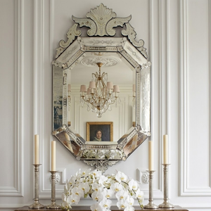 Miroir mural baroque vénitien antique orné |   Miroir décoratif vintage à cadre sculpté pour une décoration élégante du salon - Product Image 3