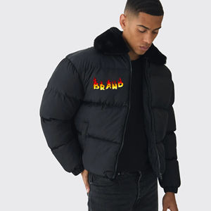 New Arrival 2026 Men's Black Puffer Jacket Stand Collar Fur Lined Zipper Closure Casual Winter <b>Coat</b> Thick Polyester Filling <b>Heat</b> - Product Image 4