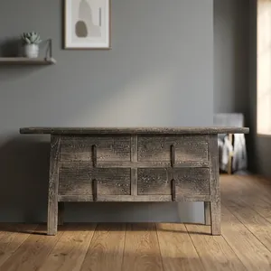 Rustic Solid Reclaimed Wood Four <b>Drawer</b> Console Cabinet Handcrafted Storage Sideboard Furniture for Living Room Bedroom - Product Image 2