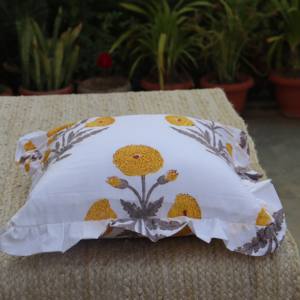 2026 Modern Vintage Style 100% Hand Block <b>Printed</b> Embroidered Yellow Floral Designer <b>Cushion</b> Covers Geometric - Product Image 4