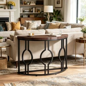 Table console longue en bois massif de style rustique moderne pour la maison, l'appartement ou l'hôtel, avec pieds réglables pour le salon - Product Image 6