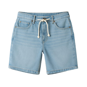 Men's Light Wash Denim Shorts High Waist Straight Leg Casual Summer Cotton Jeans with Pockets Breathable Woven Fabric - Product Image 1