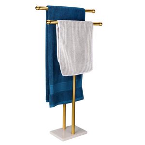 Standing Towel Rack Double T Shape <b>Tall</b> Bath Towel Sheet Holder with Marble Design Base Hanging Rod for Decorate your Bathroom - Product Image 3