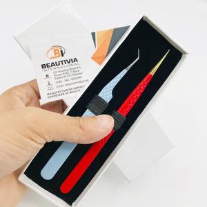Pinzas de pestañas de acero inoxidable rectas profesionales de 45 grados Aplicador de belleza sostenible con punta puntiaguda - Product Image 1