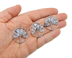 Colgantes de árbol de la vida con incrustaciones de piedra natural, dijes de aleación chapados en plata, estilo bohemio, joyería de regalo unisex - Product Image 2