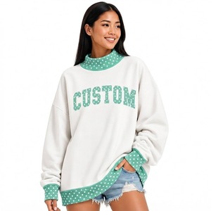 Sweat-shirt personnalisé à imprimé lettres pour femme, haut blanc à pois, pull ample et confortable à col montant, manches longues, mode décontractée - Product Image 4