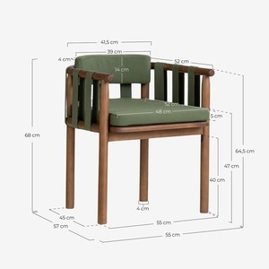 Sillón Moderno de Estilo Mid-Century con Brazos de Madera, Asiento y Respaldo Tapizados en Tela Verde, Silla de Comedor, Muebles para el Hogar - Product Image 6