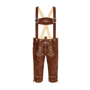 Factory Direct <b>Mens</b> Brown Suede Lederhosen <b>Shorts</b> Knee Length Floral Embroidery Vintage Bavarian Trachten Folk Wear - Product Image 1