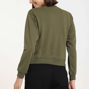 Sudadera de Cuello Redondo para Mujer, Color Verde Oliva Sólido, 100% Algodón Tejido, Estilo Casual para Otoño, Corte Regular, Manga Larga - Product Image 4