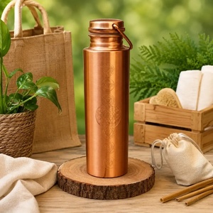 Botella de Agua de Cobre Puro Estampada, Forma Ergonómica Curva, Patrón Étnico, Frasco de Cobre Esmaltado - Product Image 5