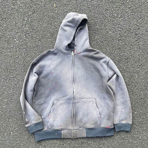 Sweat à capuche zippé vintage personnalisé délavé |   Sweat-shirt oversize épais à effet éclaboussures de peinture, streetwear, OEM ODM, sweats à capuche à marque privée - Product Image 1