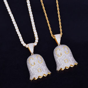 Colgante Fantasma de Aleación Chapada en Oro de 18K con Microincrustaciones de Cristales de Imitación, Amuleto con Temática de Dibujos Animados G.G., Regalo Unisex Estilo Hiphop - Product Image 2