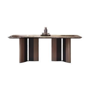 Mesa de Comedor Rectangular Contemporánea Daystar Trade de Madera Maciza con Base de Pedestal Curvo y Tapa de Mármol Blanco Dorado Personalizable - Product Image 4
