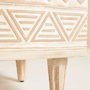 Embossed Wooden Side Cabinet 2 Door Accent <b>Chest</b> Natural Finish Living Room <b>Storage</b> Buffet - Product Image 4