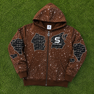 Sweat-shirt à capuche marron zippé personnalisé pour homme avec strass – Sweat-shirt streetwear haut de gamme avec impression graphique et logo personnalisé - Product Image 6
