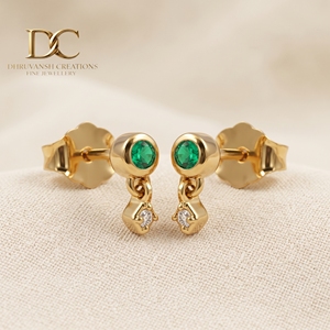 14KT Solid Yellow Gold IGI Certified Lab Grown Diamond and Colombian <b>Emerald</b> <b>Stud</b> Teardrop <b>Earring</b> Brilliant Cut Women Jewelry - Product Image 5