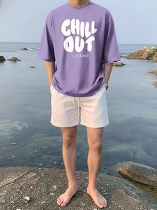 Half Sleeve Oversized <b>Tshirt</b> for Men, Round Neck Cottonblend Drop Shoulder Printed T-Shirt - Product Image 3