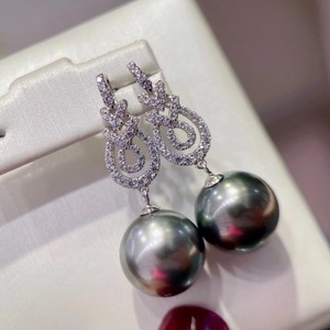 New Elegant G18k Gold <b>Dangle</b> <b>Earrings</b> Adjustable Earline Diamond Edition 10-9M Freshwater Akoya <b>Pearl</b> Fine <b>Dangle</b> <b>Earrings</b> - Product Image 1