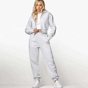 ชุดเซ็ตแทรคสูทผู้หญิงแบบ 2 ชิ้น ดีไซน์โลโก้ตามสั่ง สีสโนว์มาร์ล พร้อมซิป ฮู้ดดี้ระบายอากาศได้ดี และกางเกงจ็อกเกอร์ขายาว เหมาะสำหรับออกกำลังกายและเล่นกีฬา - Product Image 1