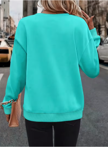 Sweat-shirt décontracté surdimensionné à col rond pour femme, doux, hiver, avec imprimé personnage de dessin animé, chapeau de cowboy à sequins et épaules tombantes – Spécial Saint-Valentin - Product Image 2