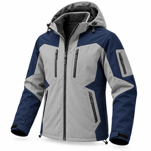 Parka d'hiver softshell pour homme sur mesure, color block, veste de chasse d'extérieur coupe-vent avec doublure polaire, multi-poches, capuche amovible - Product Image 2