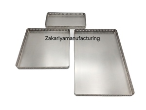 Ensemble de plateaux de service rectangulaires en acier inoxydable découpés au laser - Plateaux de rangement décoratifs en métal pour hôtel, maison et décoration de mariage - Product Image 2