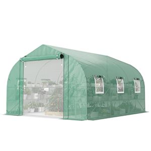 Serra a tunnel ecologica 3x3,3x1,8m con ripiani, porta a rete, finestre e copertura in PE verde per piante - Hot House - Product Image 1