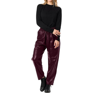 Women Leather Pants High Waist Regular Fit Stretch Faux Leather Straight Trousers Windproof Breathable Summer Casual Streetwear - Product Image 4